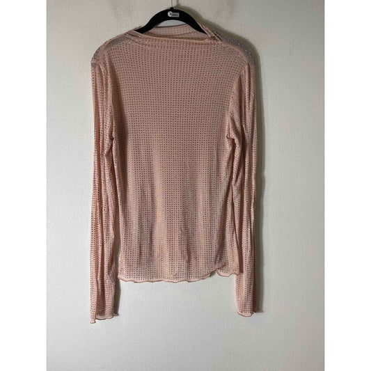 Free People Blush Pink Long Sleeve Beaded Mesh Shirt Sz S