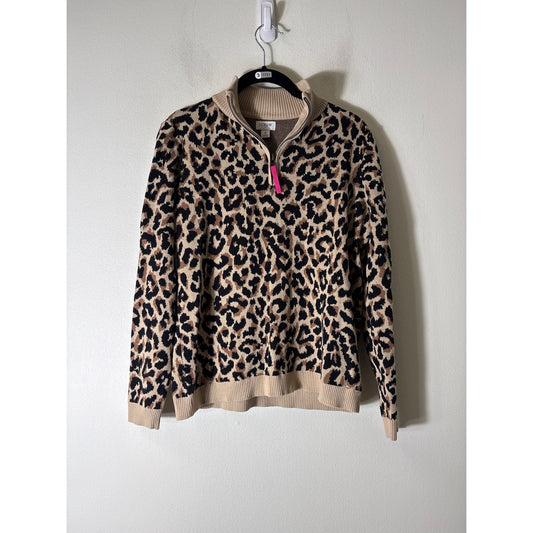 J.Crew Black and Tan Cheetah 1/4 Zip Pullover Sweater Sz S