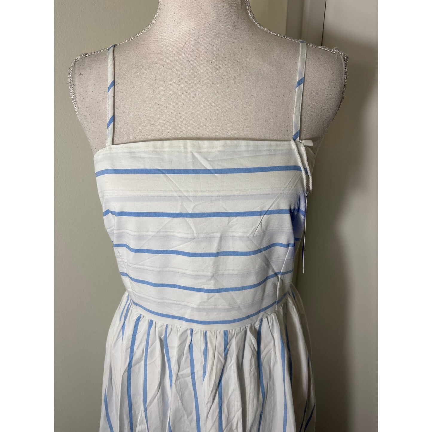 NWT Chou Yatou White Blue Stripe Cotton Maxi Dress Sz M