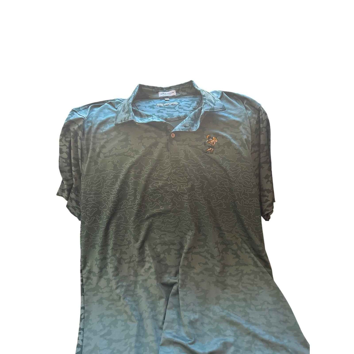 Men's Peter Millar Dark Green Camo Short Sleeve Spartan Shirt Sz XL