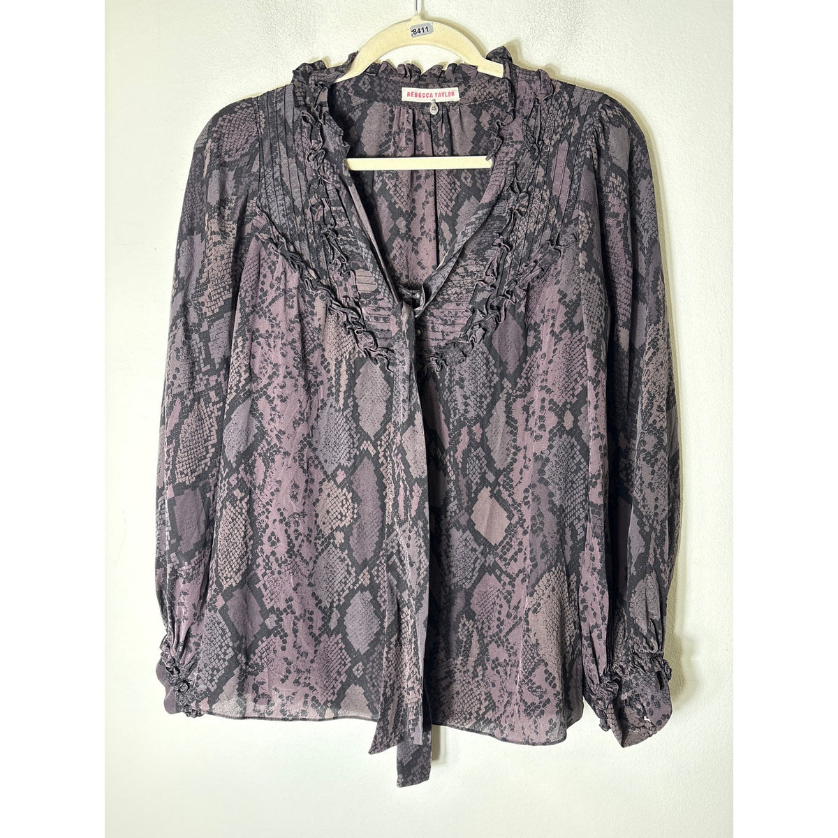 Rebecca Taylor Black Snake Skin Long Sleeve Silk Shirt Sz 8