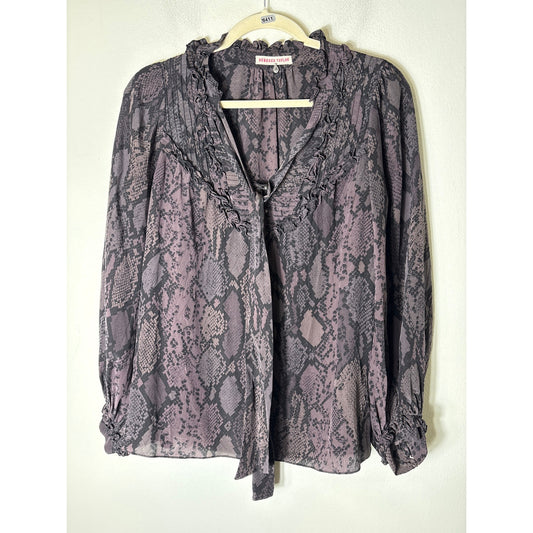 Rebecca Taylor Black Snake Skin Long Sleeve Silk Shirt Sz 8