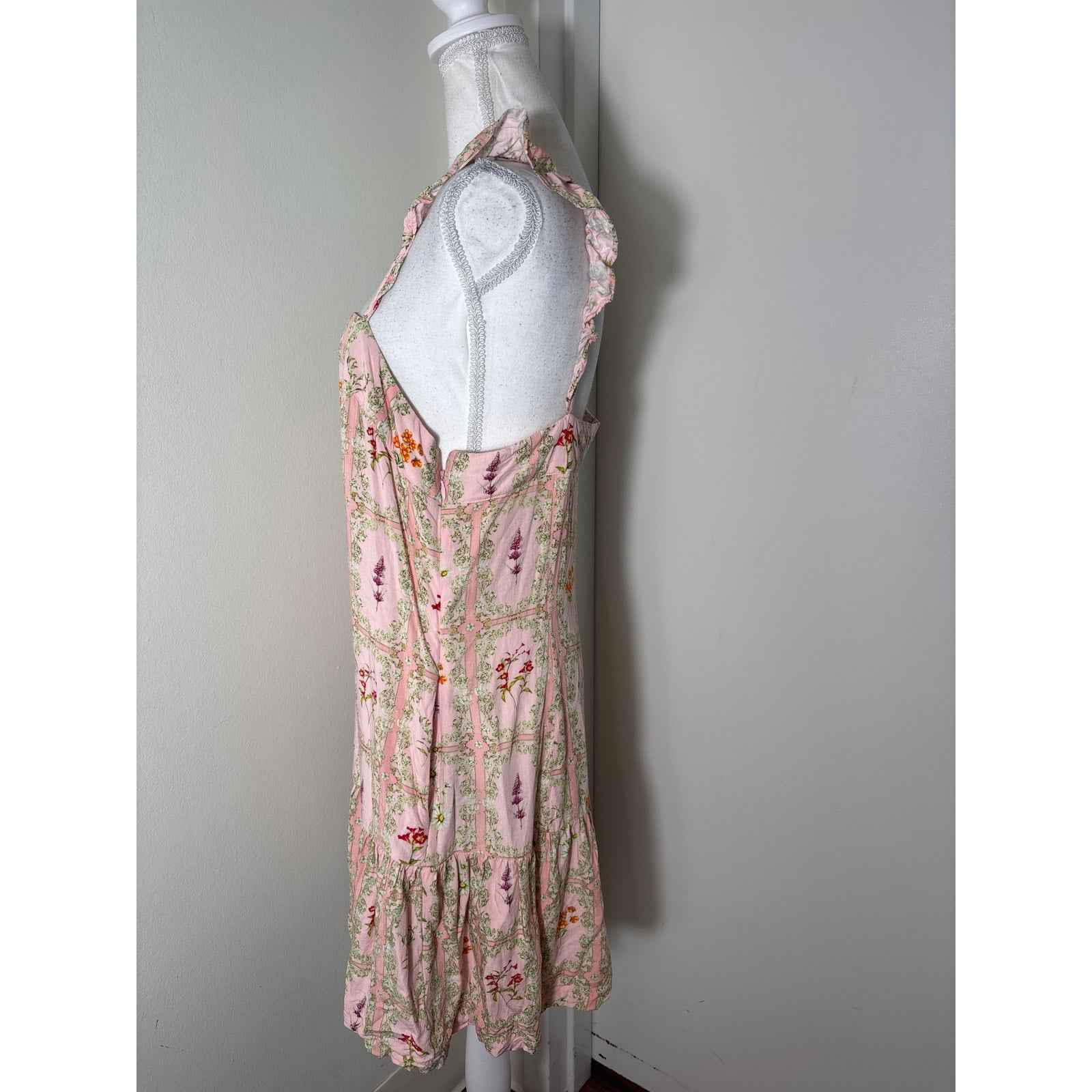 Aquabendita Pink Flutter Sleeve Floral Summer Mini Dress Sz L