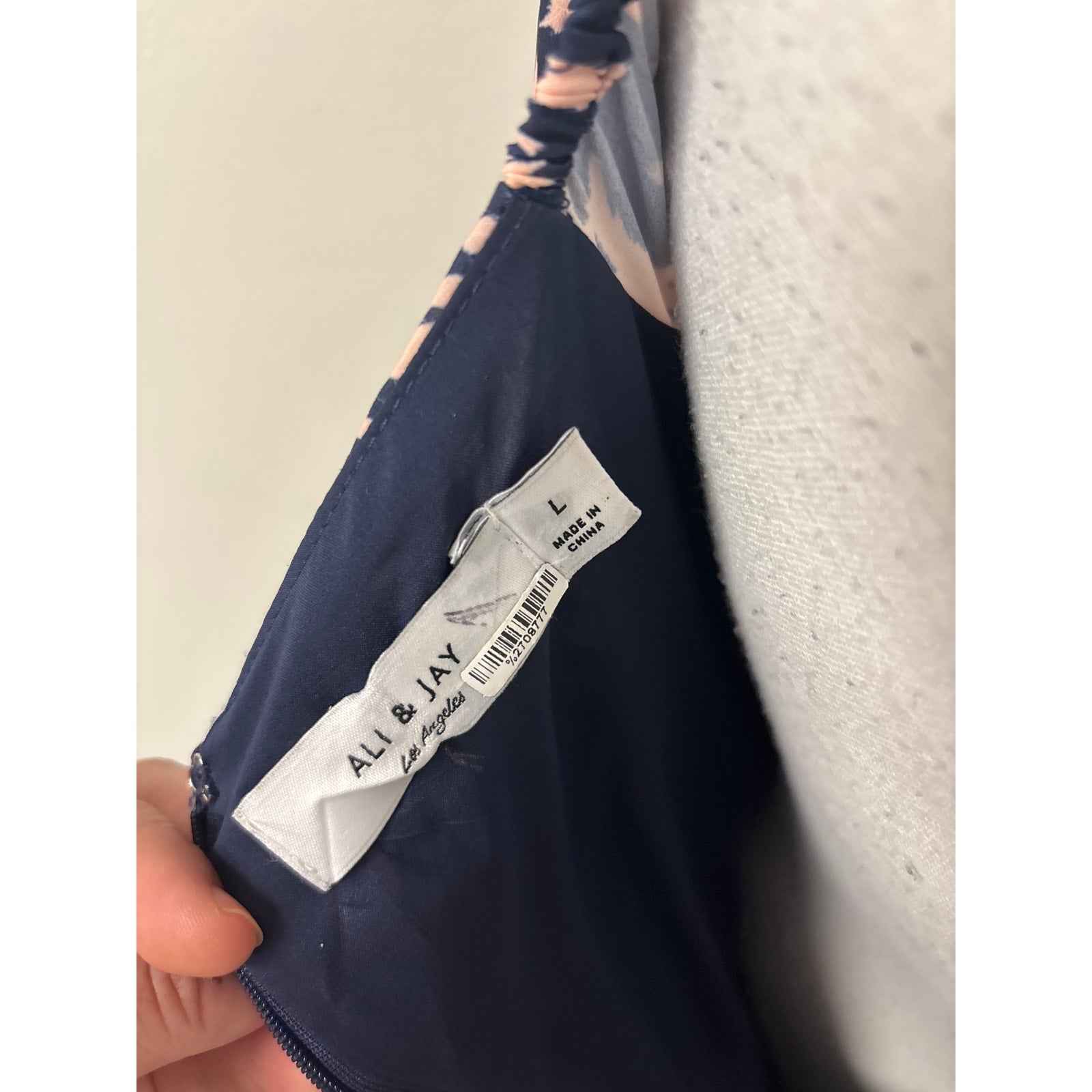 Ali & Jay Navy and Pink Long Sleeve V-Neck Maxi Dress Sz L