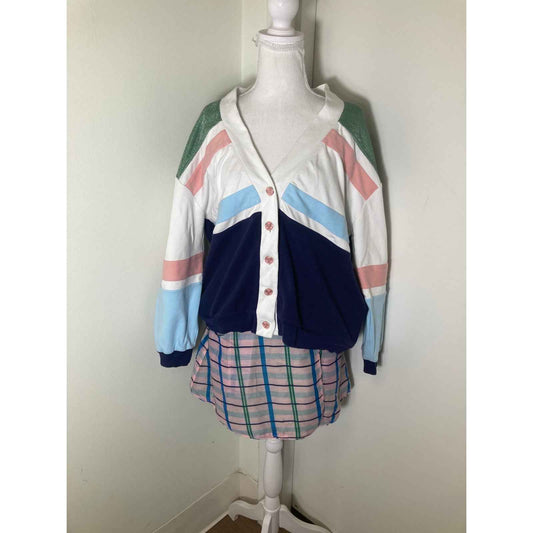 Buru Tennis Striped Cardigan and Wrap Skirt Set Sz S/M