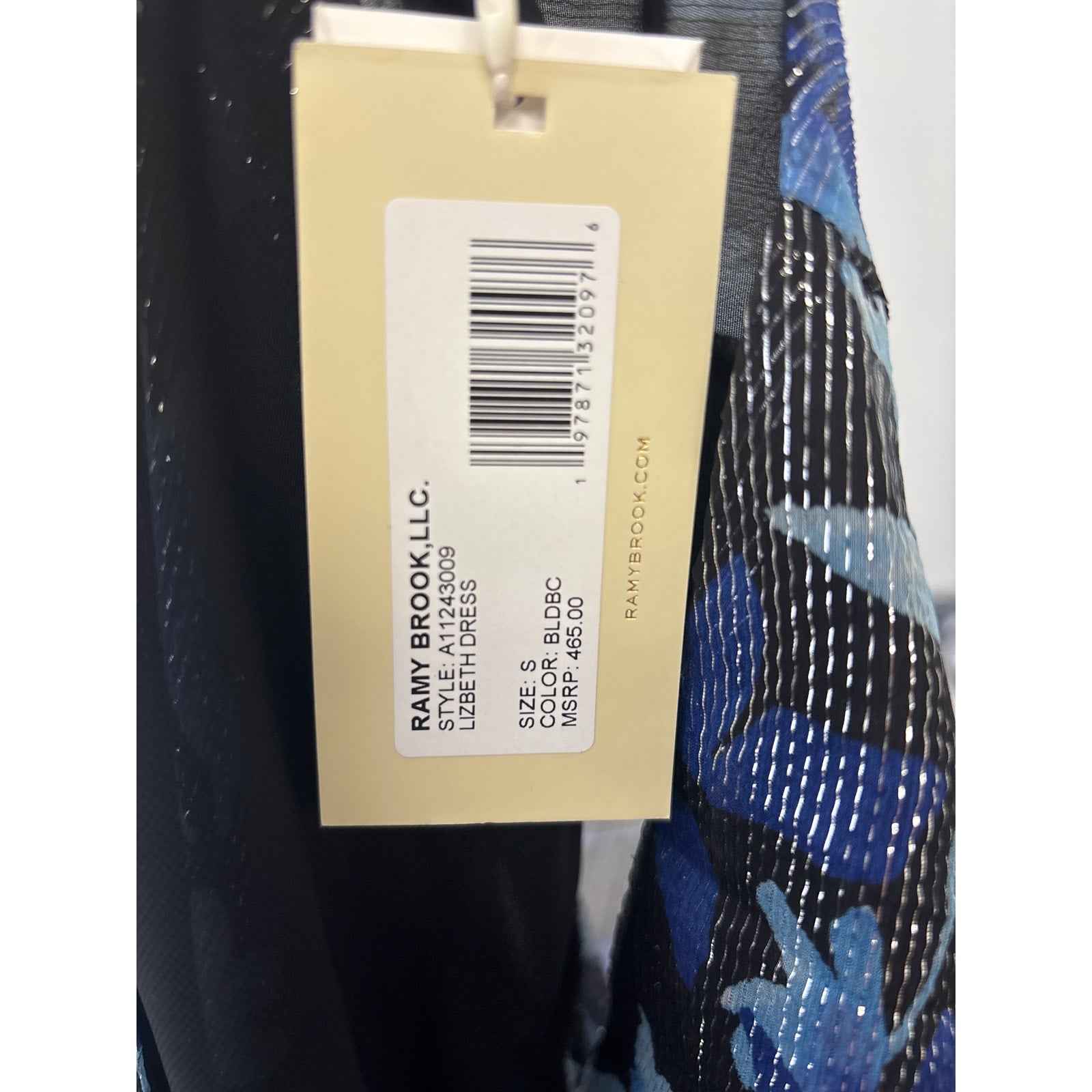 NWT Ramy Brook Black Blue Long Sleeve Lisbeth Dress Sz S