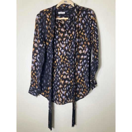 Equipment Femme Black Yellow Long Sleeve Button Up Shirt Sz XS