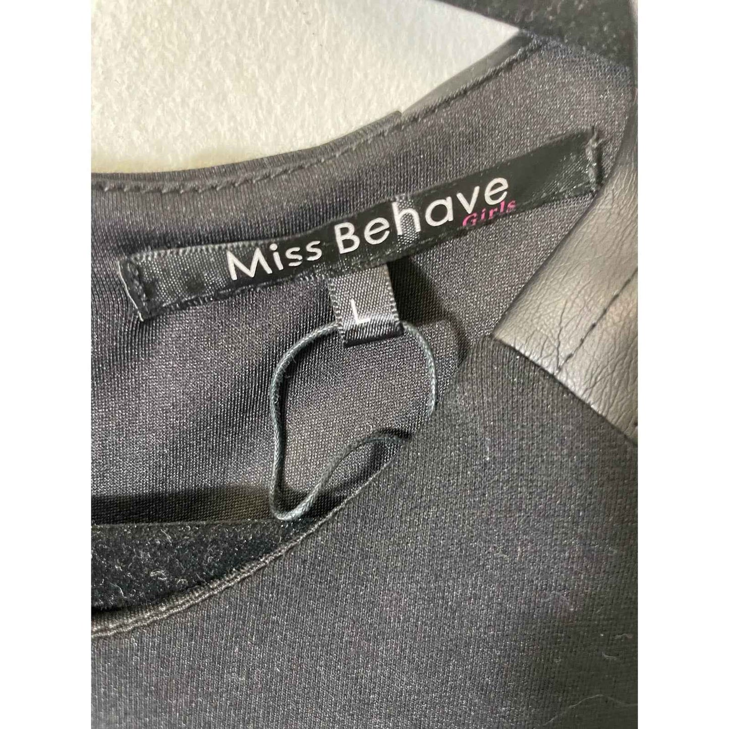 Miss Behave Girls Black Faux Leather Shoulder Dress Sz L