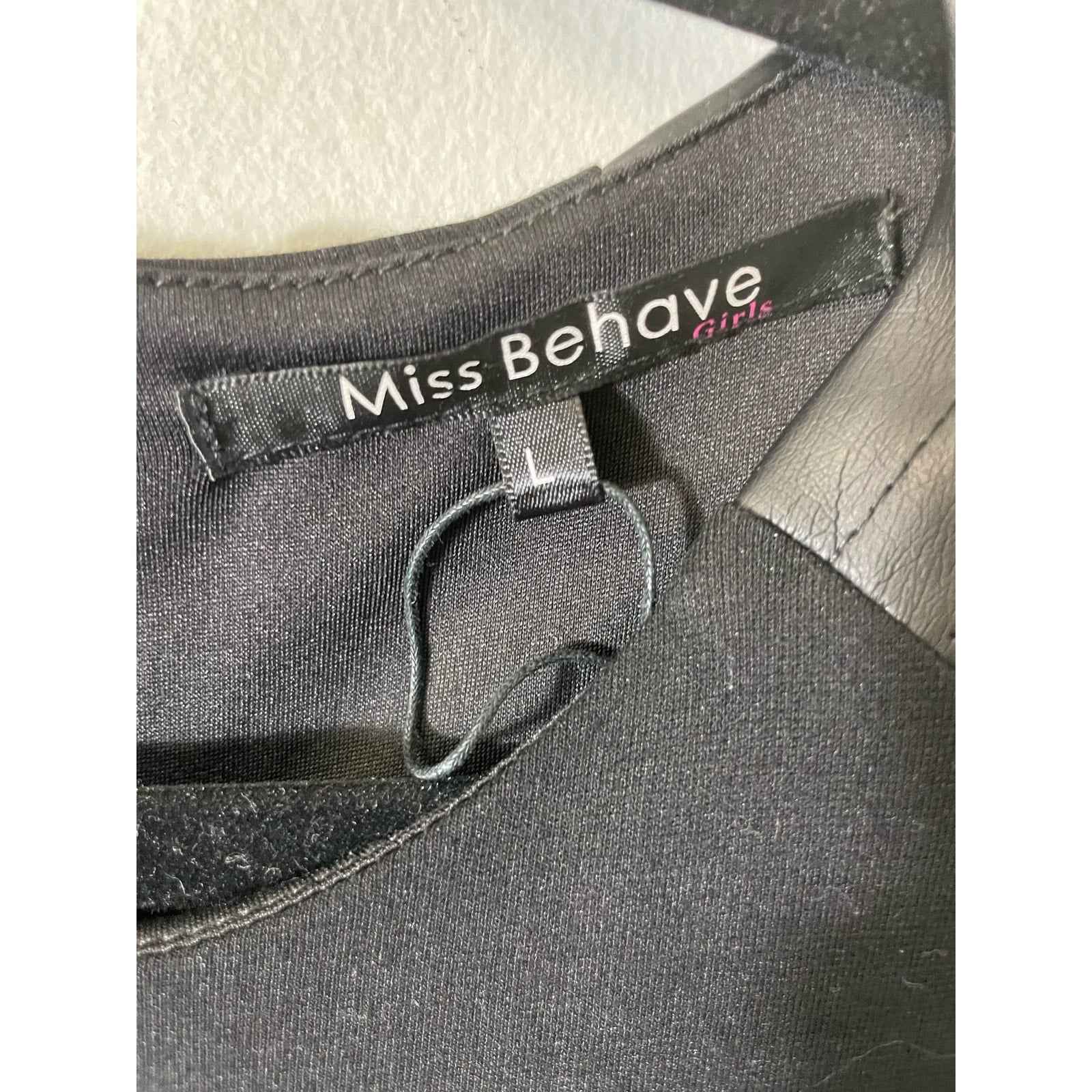 Miss Behave Girls Black Faux Leather Shoulder Dress Sz L