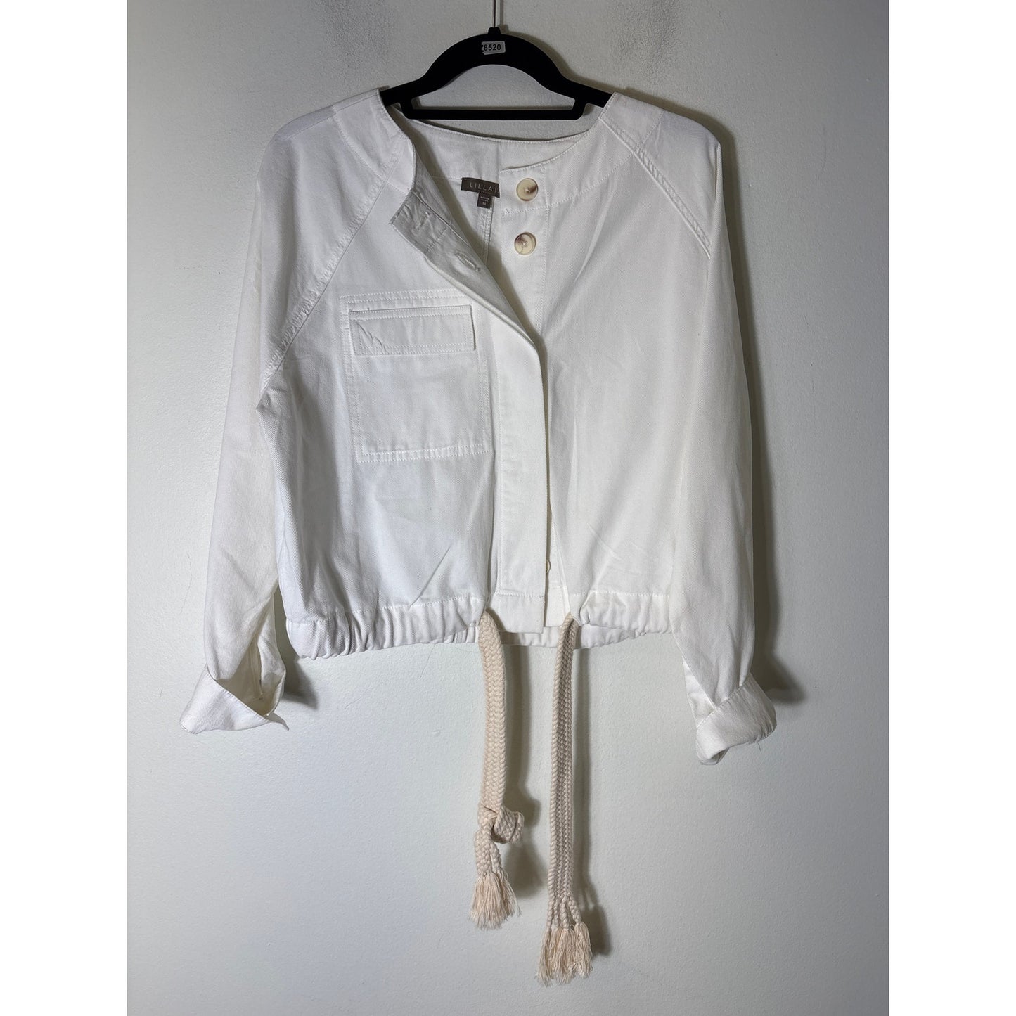 Lilla P Off White Long Sleeve Cotton Button Up Jacket Sz M