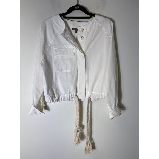 Lilla P Off White Long Sleeve Cotton Button Up Jacket Sz M
