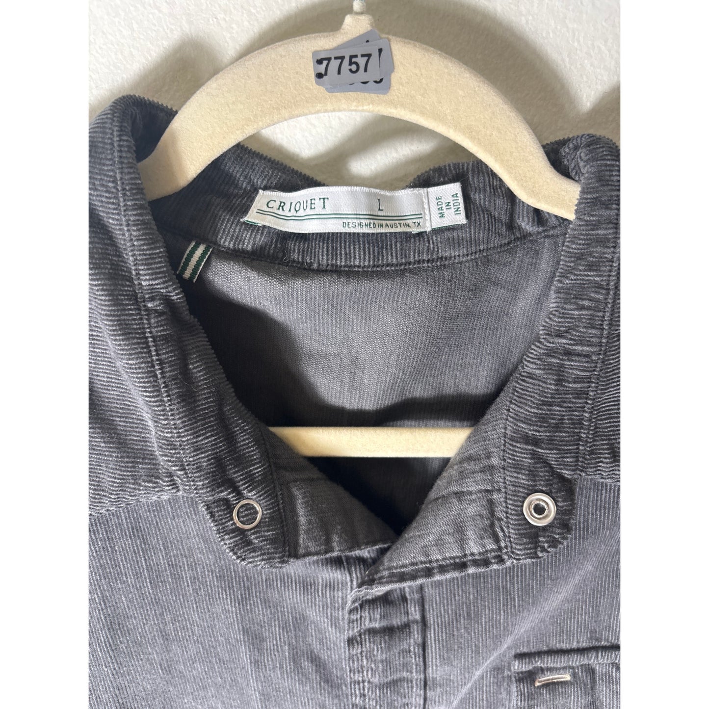 Mens Criquet Gray Long Sleeve Cord Pearl Snap UP Shirt Sz XL