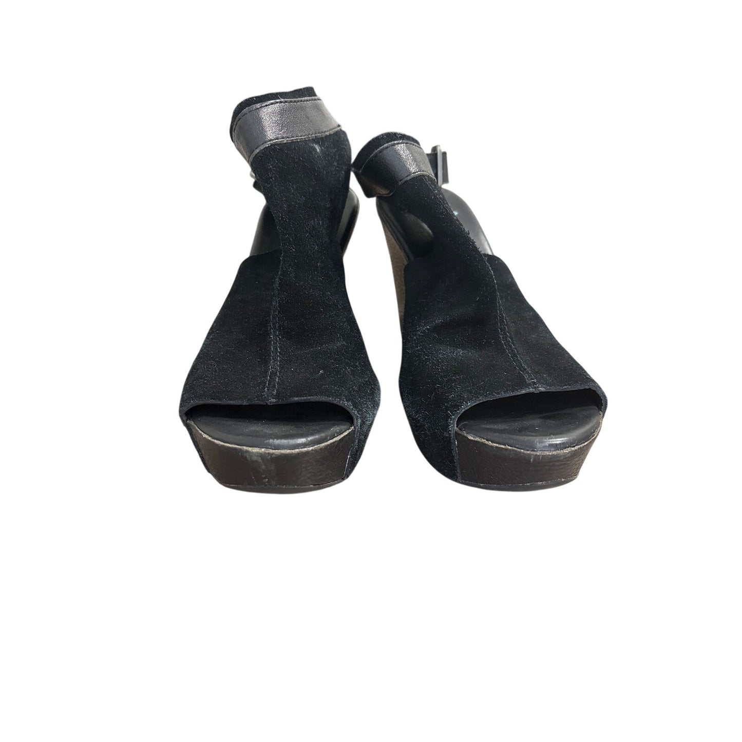 Kork Ease Black Suede Peep Toe Wedges Sz 8