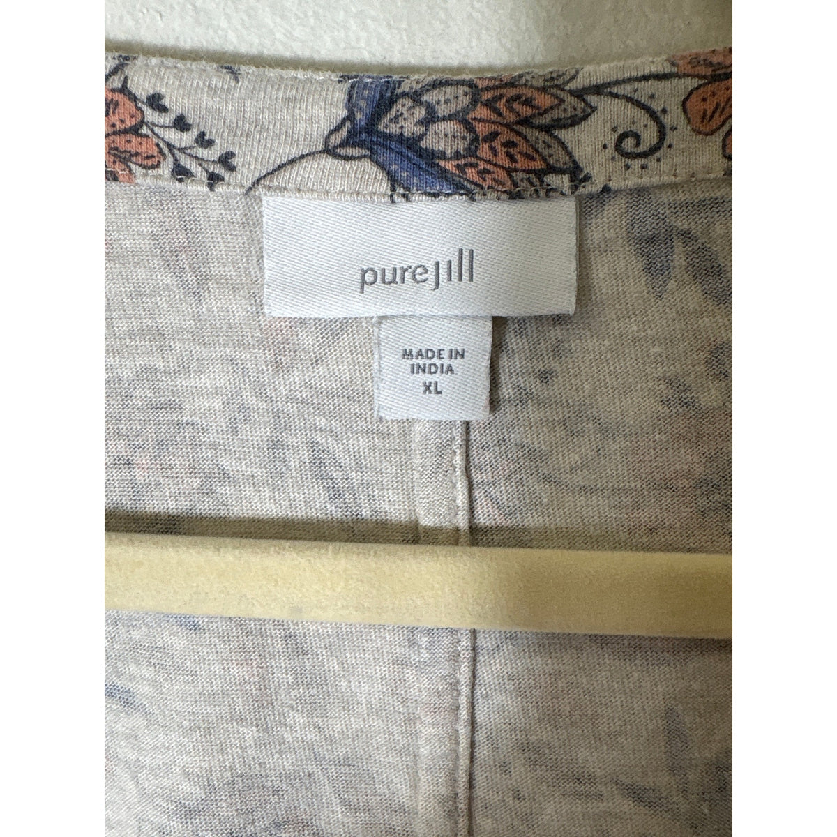 Pure Jill Blue and Coral Floral V NEck Long Sleeve Tee Sz XL