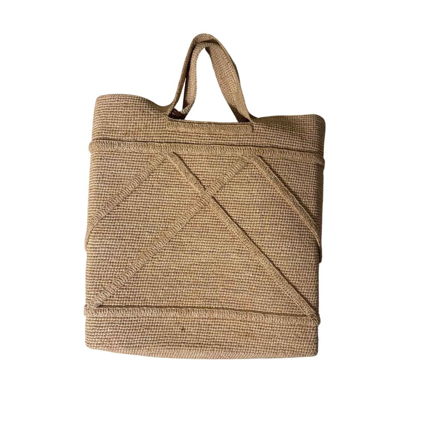 Prada Triangle Logo Shopping Tote Crochet Raffia Large with Dust Bag