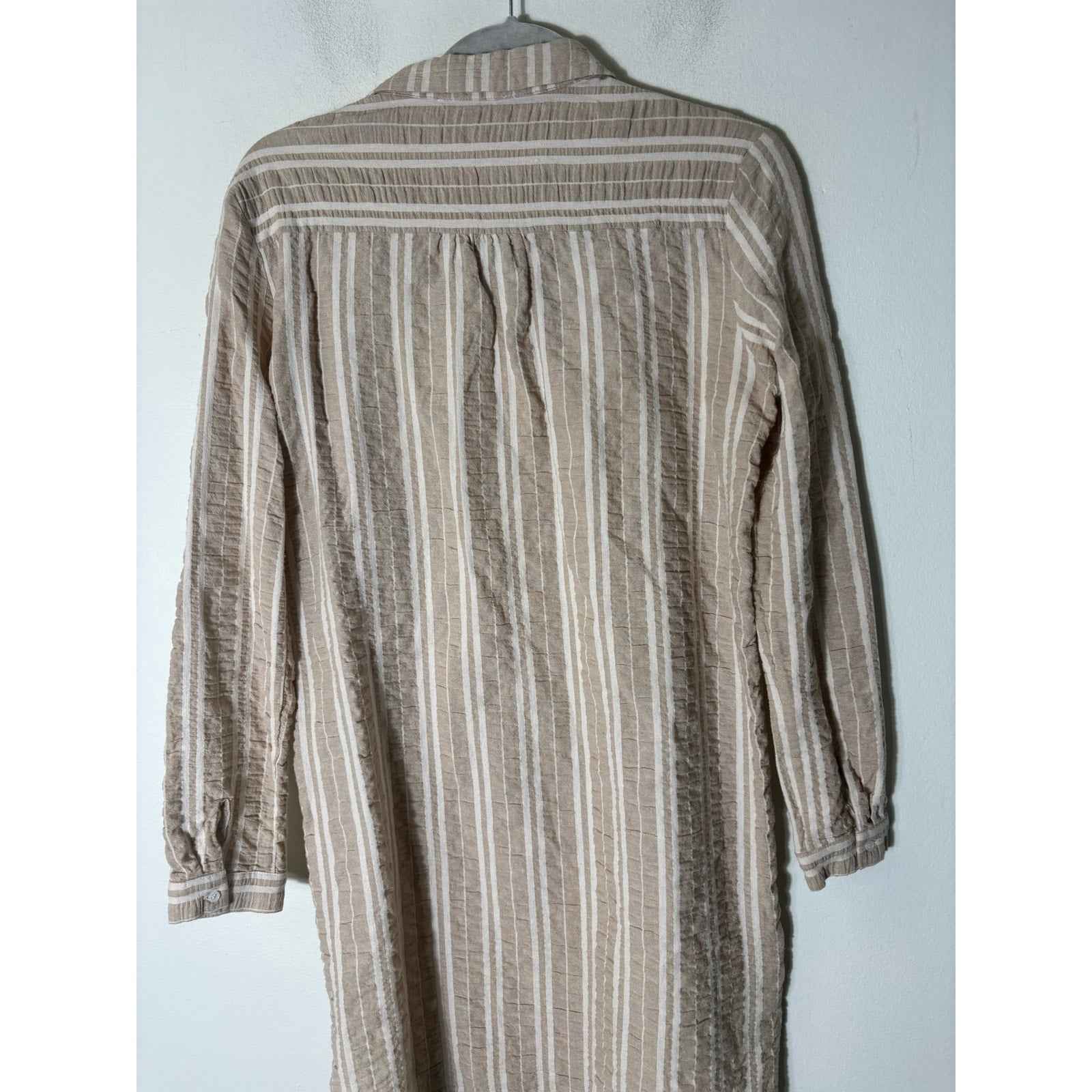 Suncoo Paris Beige and White Stripe Knee Length Dress Sz T1