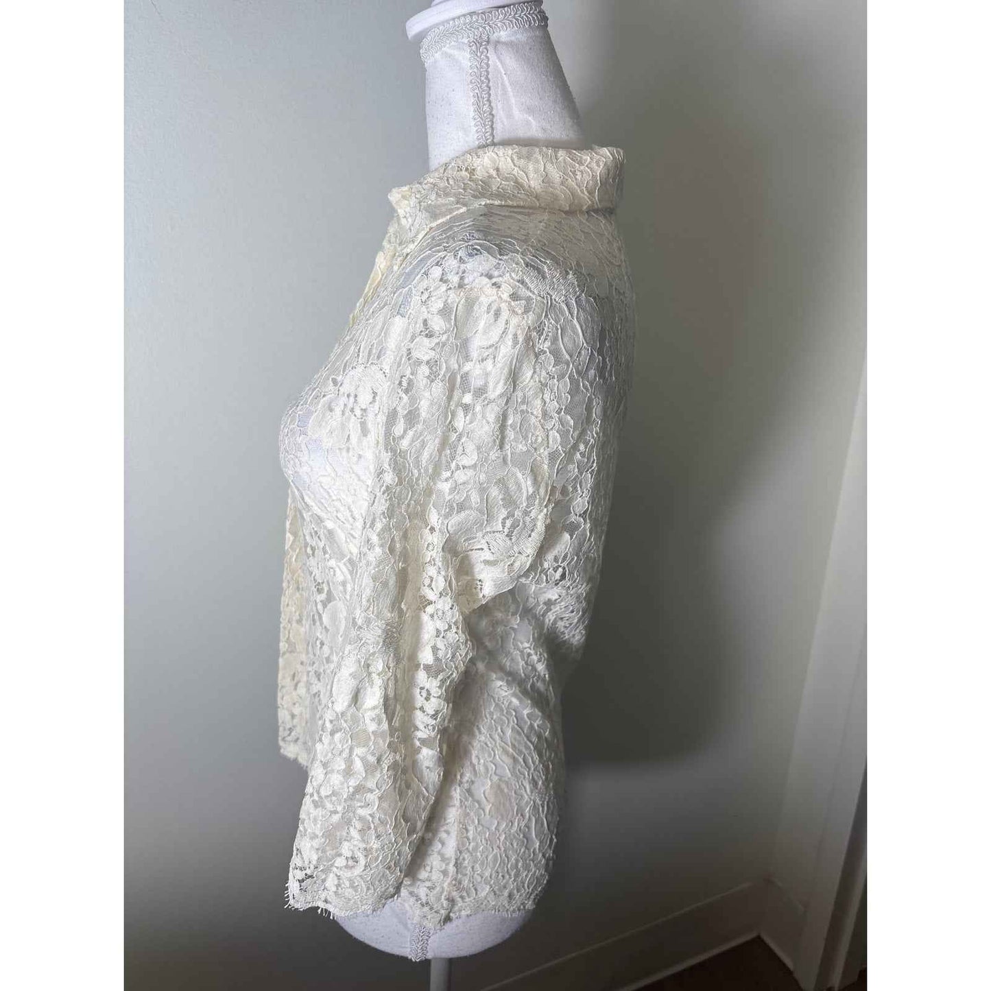 Burberry Cream Lace 3/4 Sleeve Top Sz UK14