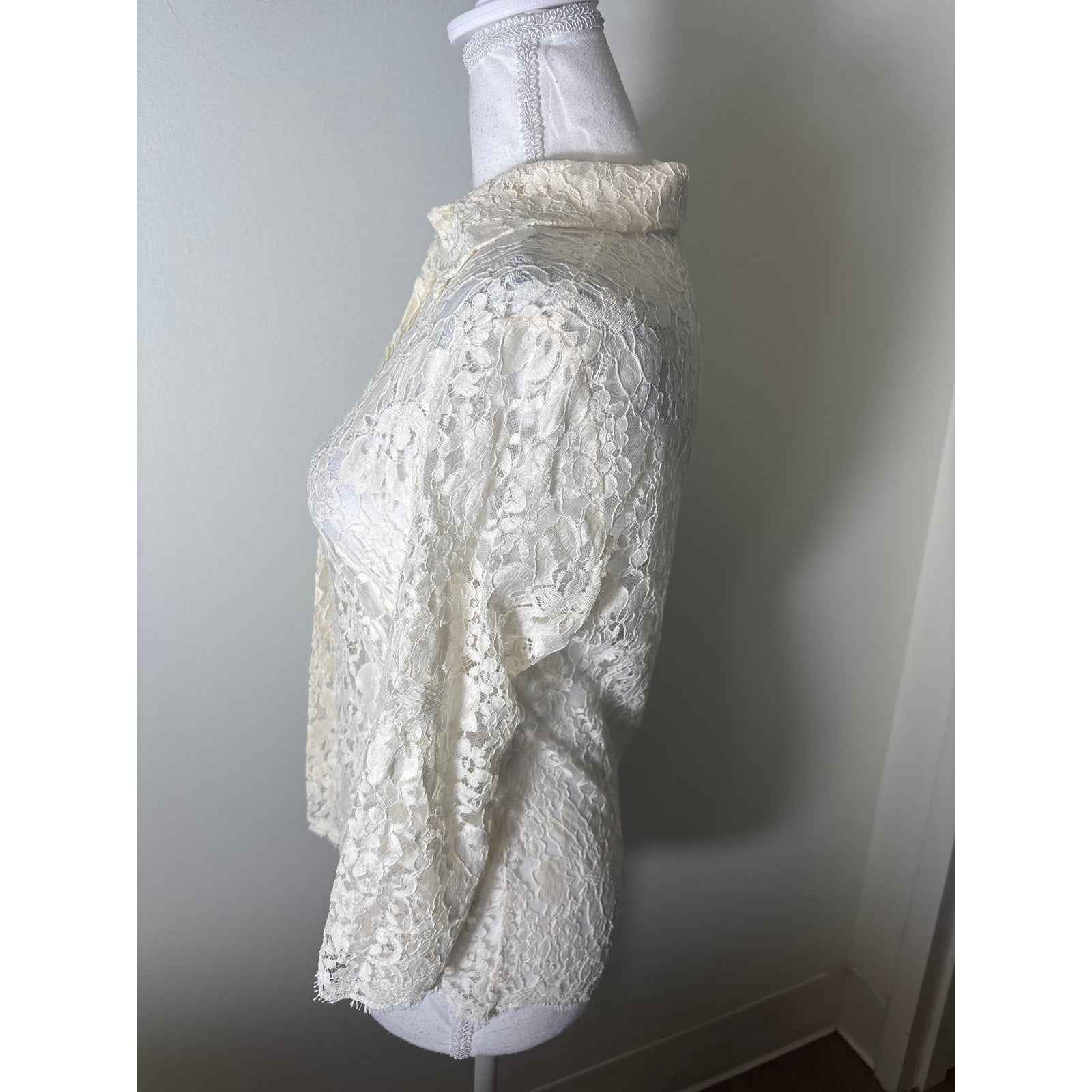 Burberry Cream Lace 3/4 Sleeve Top Sz UK14