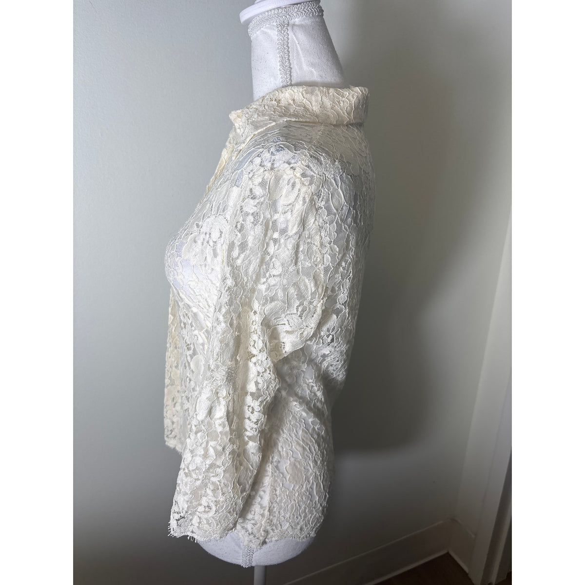Burberry Cream Lace 3/4 Sleeve Top Sz UK14
