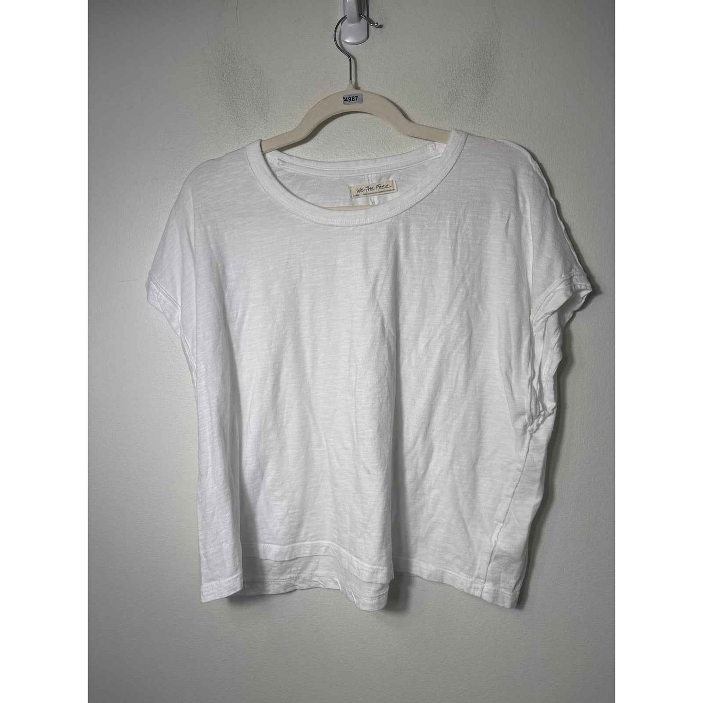 We The Free White Cap Sleeve Cotton Tee Shirt Sz L