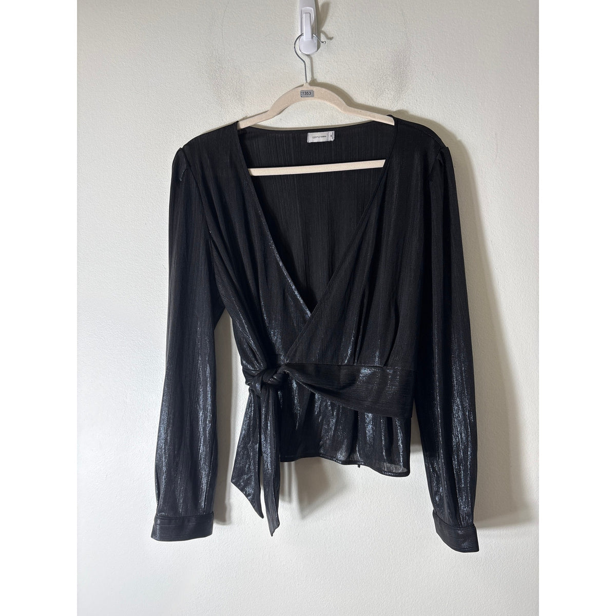 Gentle Fawn Black Wrap Shimmer Front Tie Shirt Sz M