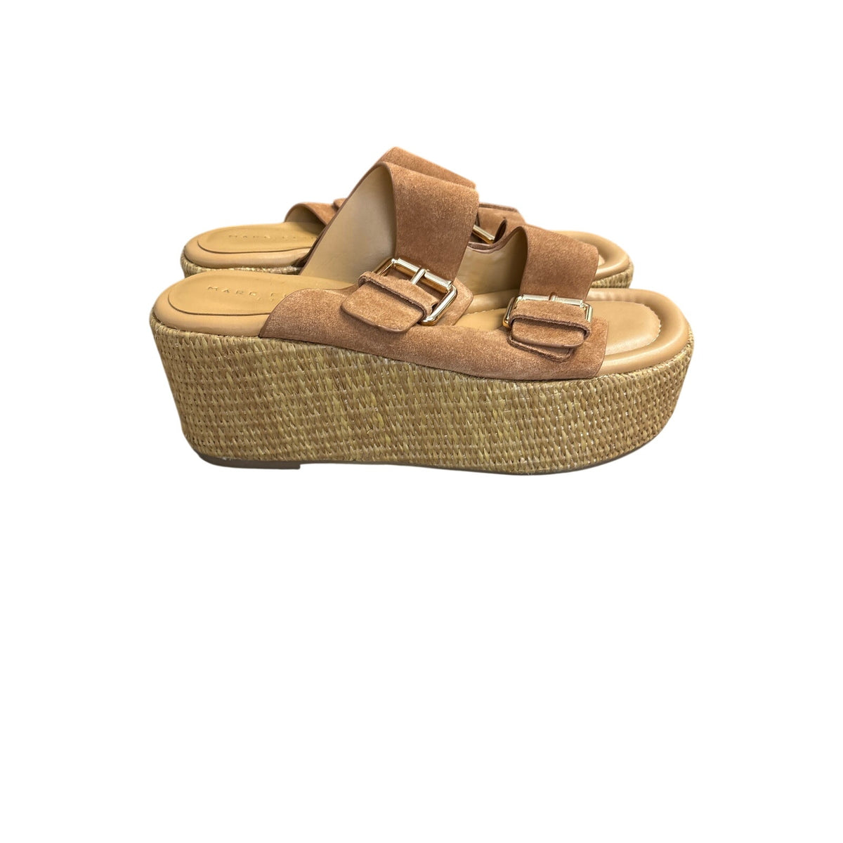 Marc Fisher Brown Suede Double Buckle Wedges Sz 8