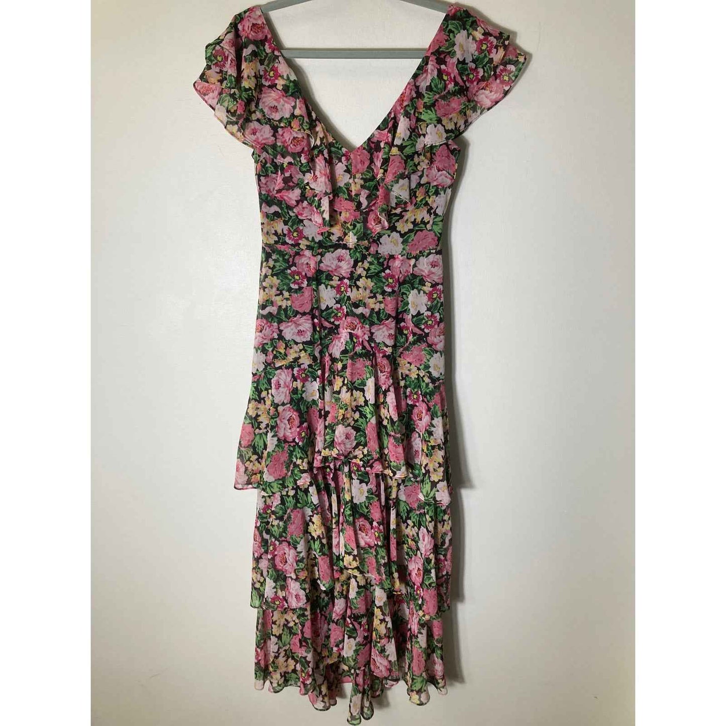 WAYF Pink Floral Flutter Sleeve Special Occasion Maxi Dress Sz S