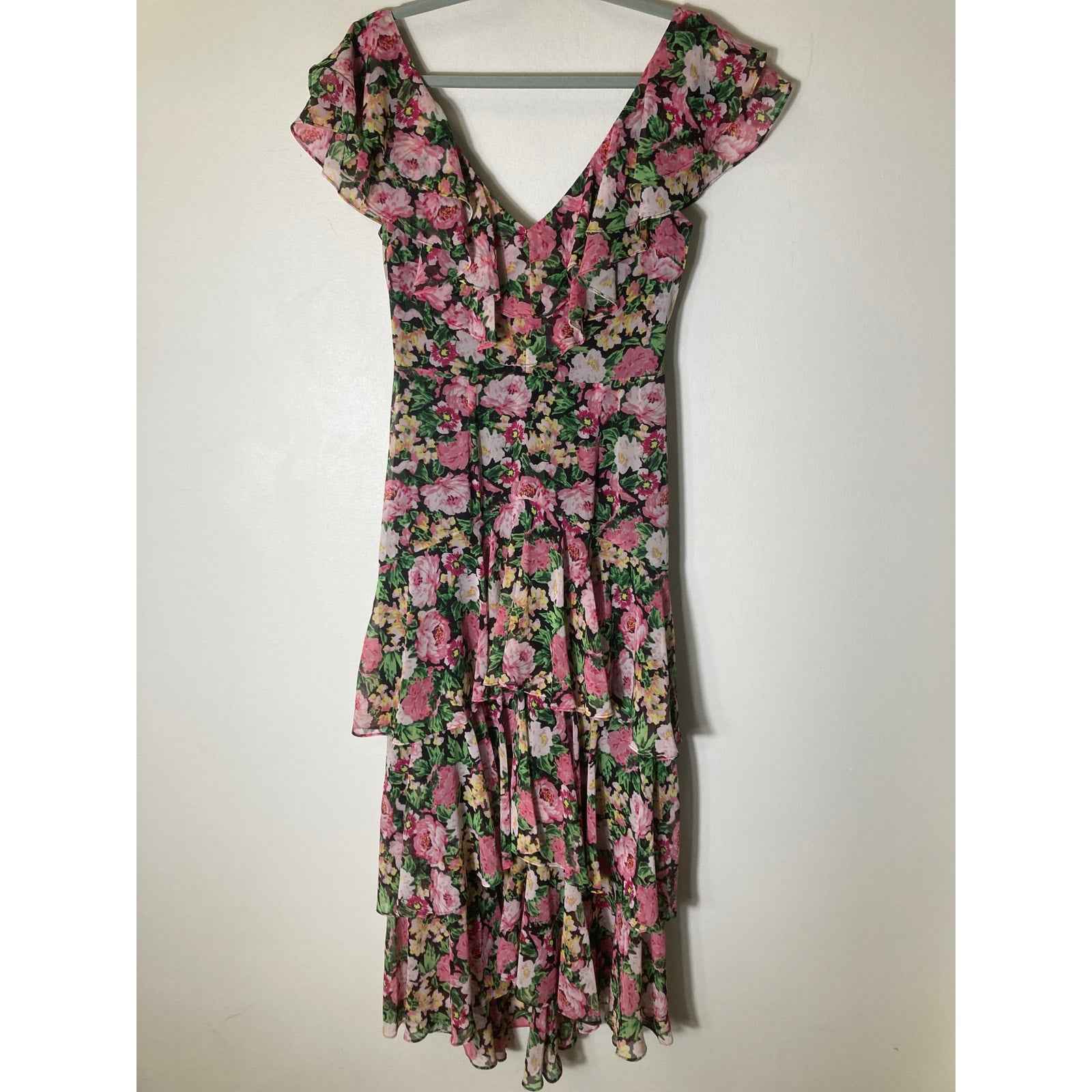 WAYF Pink Floral Flutter Sleeve Special Occasion Maxi Dress Sz S