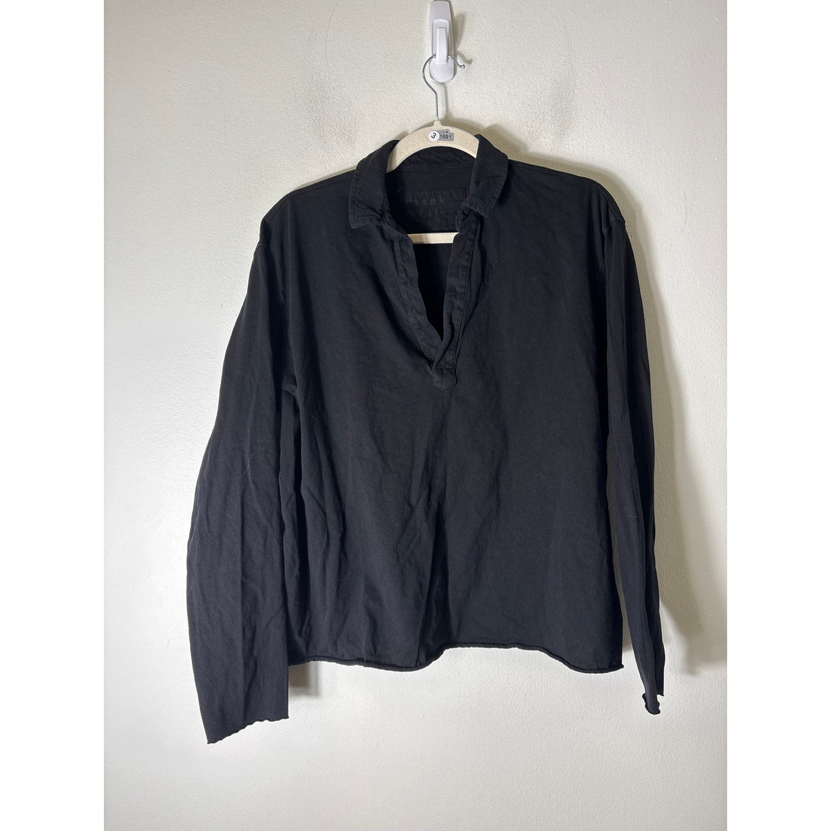 Frank & Eileen Black Long Sleeve Collared V-Neck Shirt Sz M