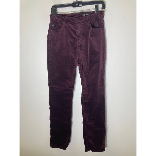 AG Merlot Velvet Mari Mid Rise Slim Straight Pants Sz 27