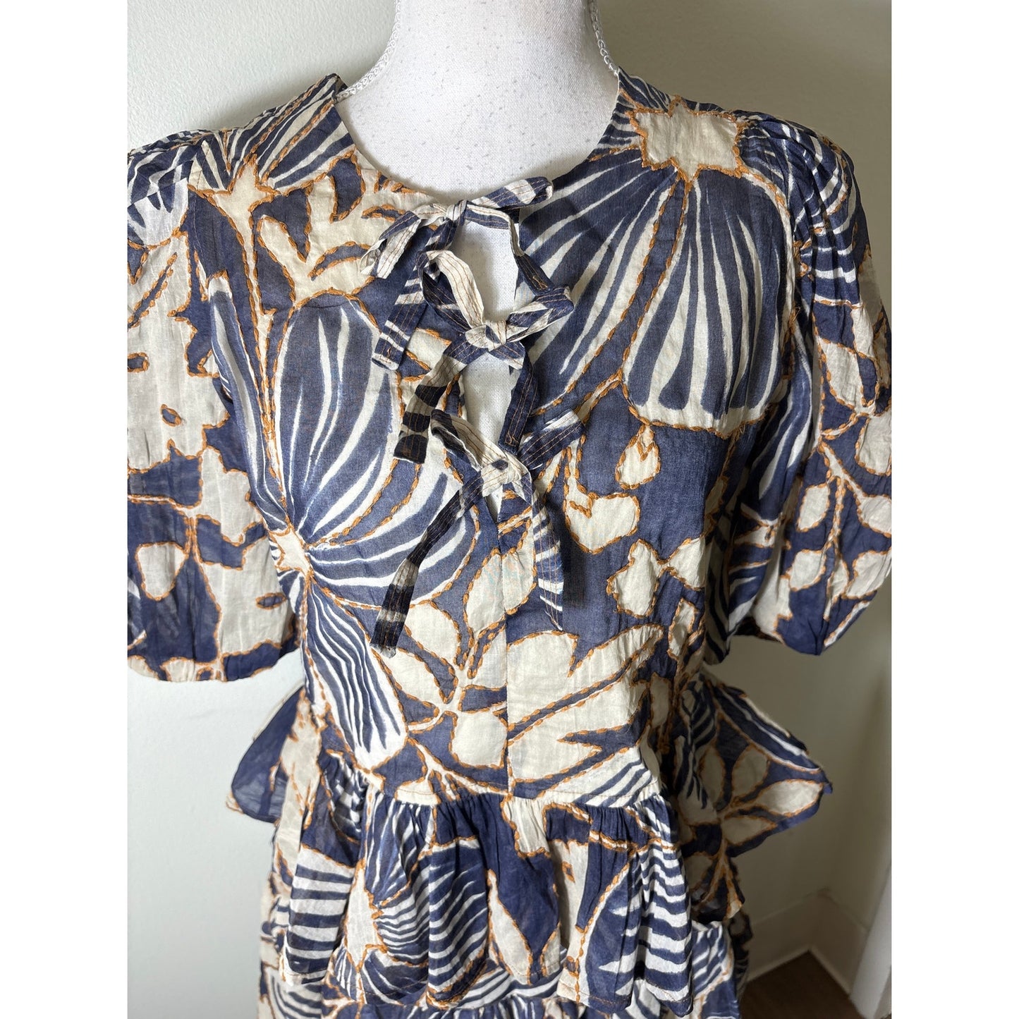 Marie Oliver Blue Floral A Line Stitch Skirt Set Sz 4