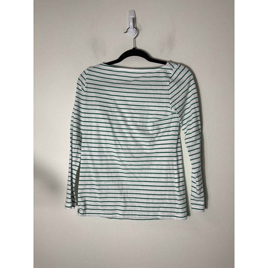 Ann Mashburn White Green Stripe Cotton Long Sleeve Shirt Sz S