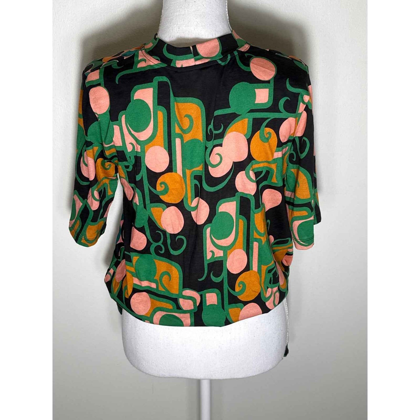 La Double J Silk Pink/Green/Orange Pattern Top Sz S