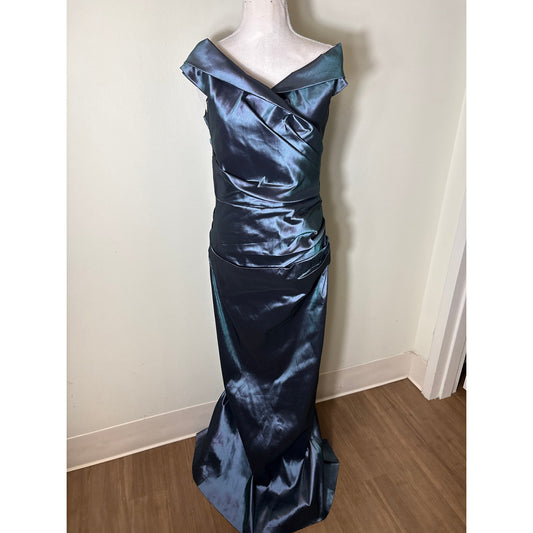 NWT Teri Jon Slate Off The Shoulder Gown Sz 10