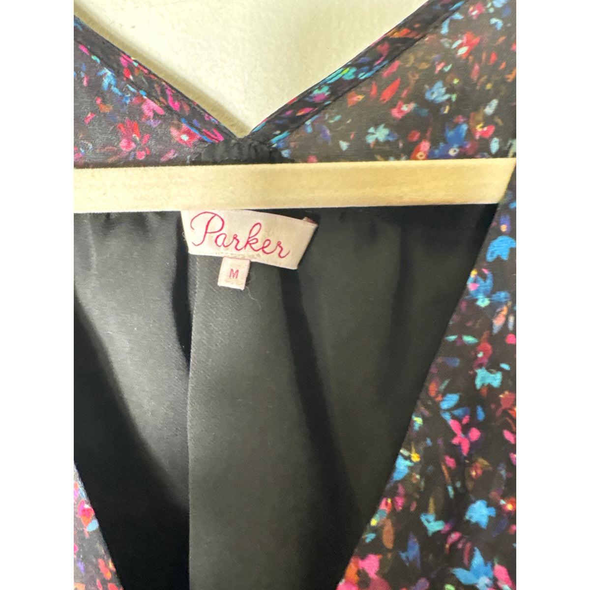 Parker Dark Mulitcolor Floral Long Sleeve Smocked Waist Dress Sz M