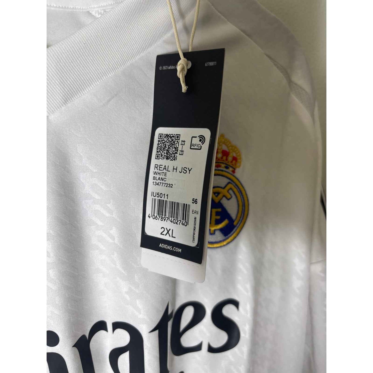 Men's NWT Adidas White Emerites Soccer Jersey Sz 2XL