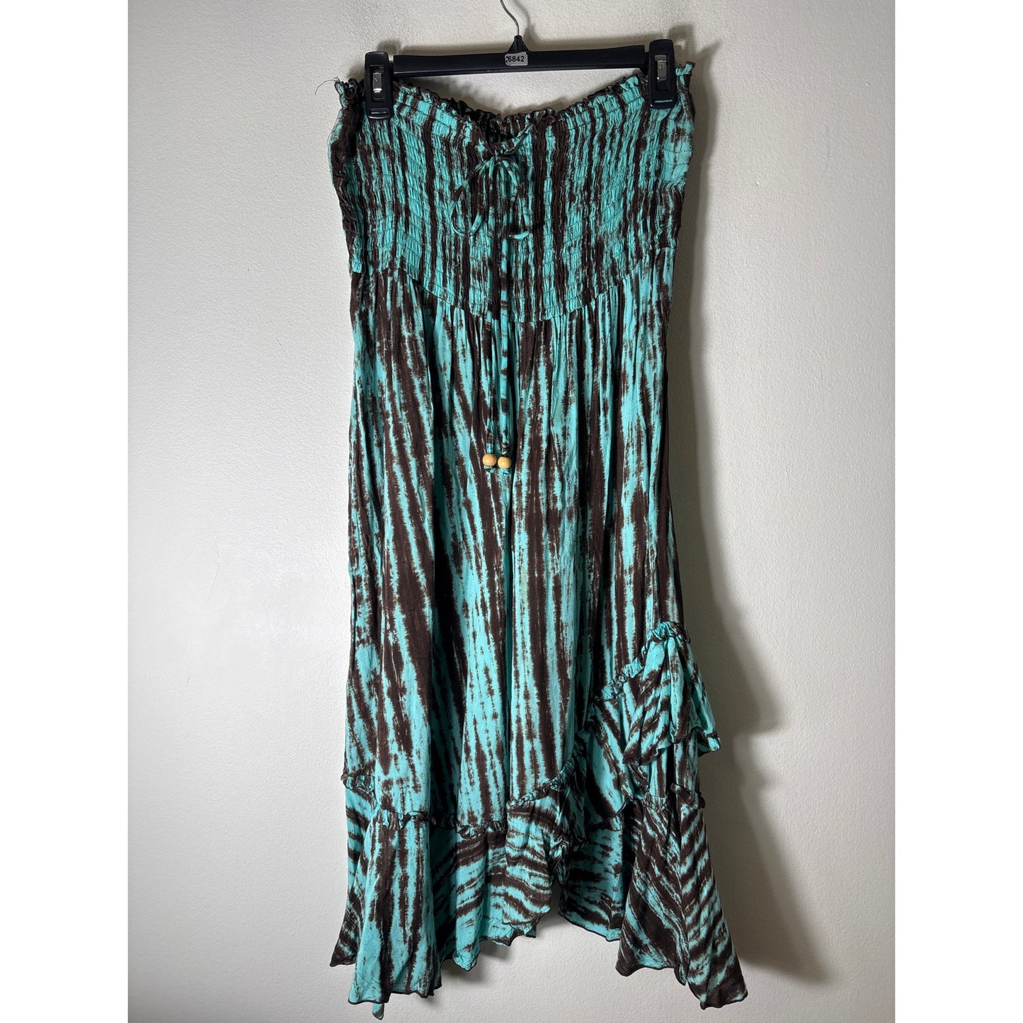 Pineapples Brown and Teal Strapless Coverup Dress Sz L