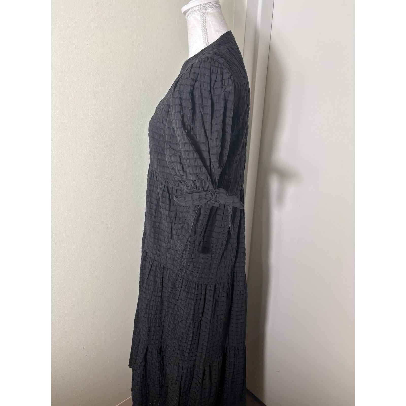 English Factory Black Puff Sleeves with Ties Maxi Dress Sz S