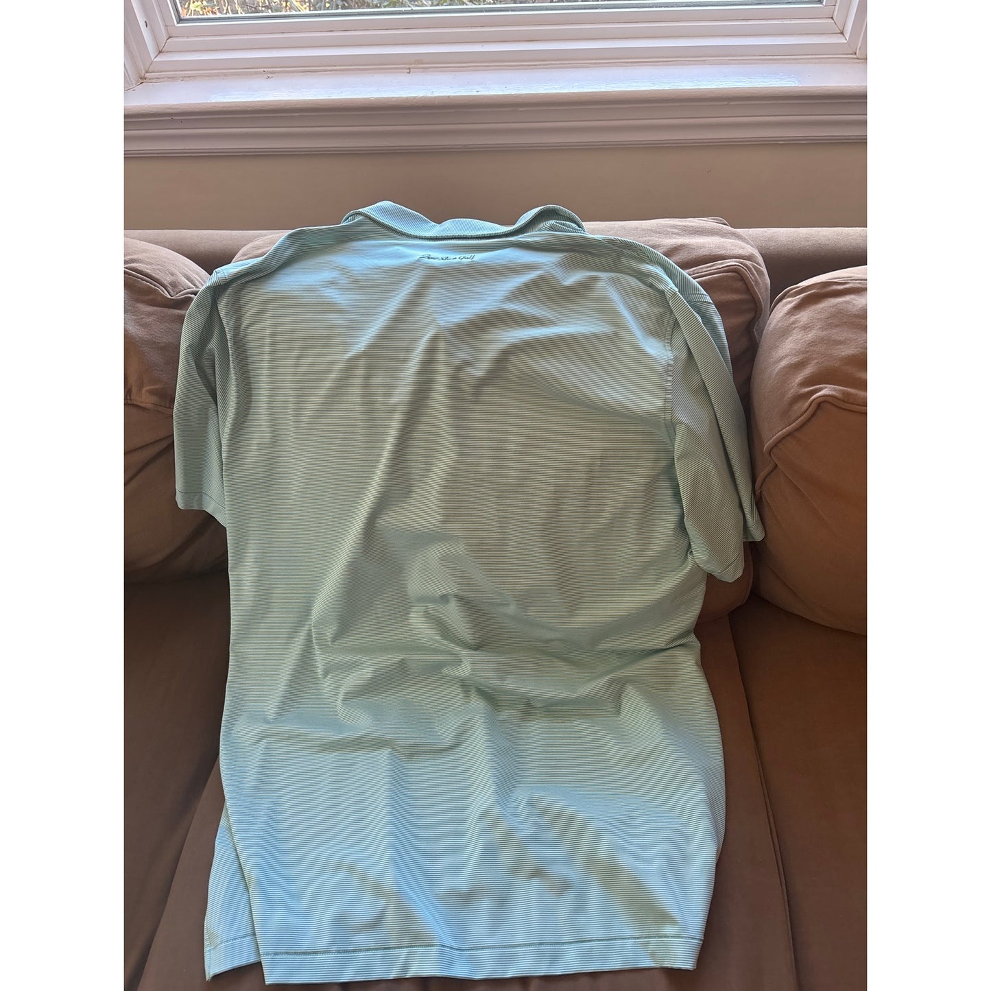 Men's Peter Millar Summer Comfort Green and White Pin Stripe Spartan Shirt Sz XL