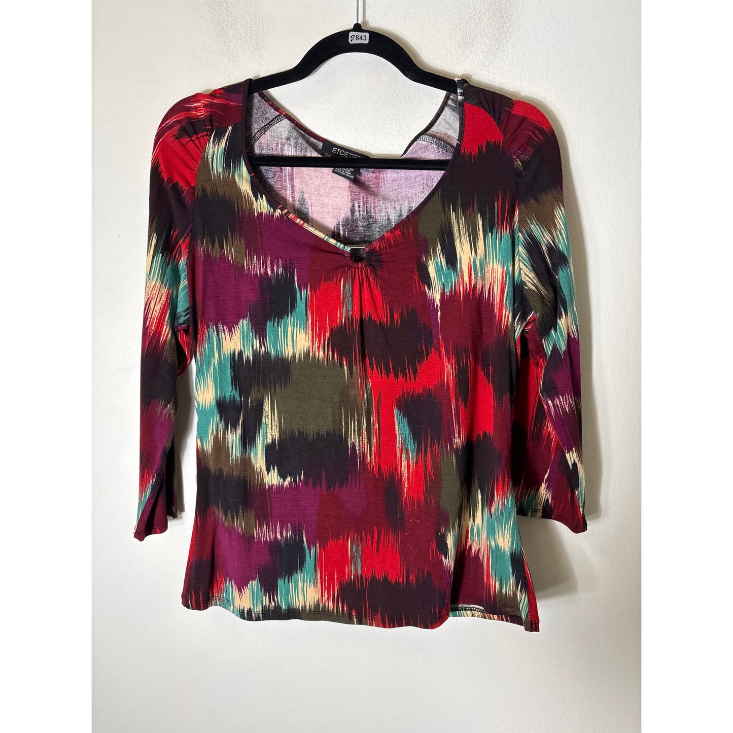 Etcetera Multi Color 3/4 Length Sleeve Keyhole Shirt Sz L