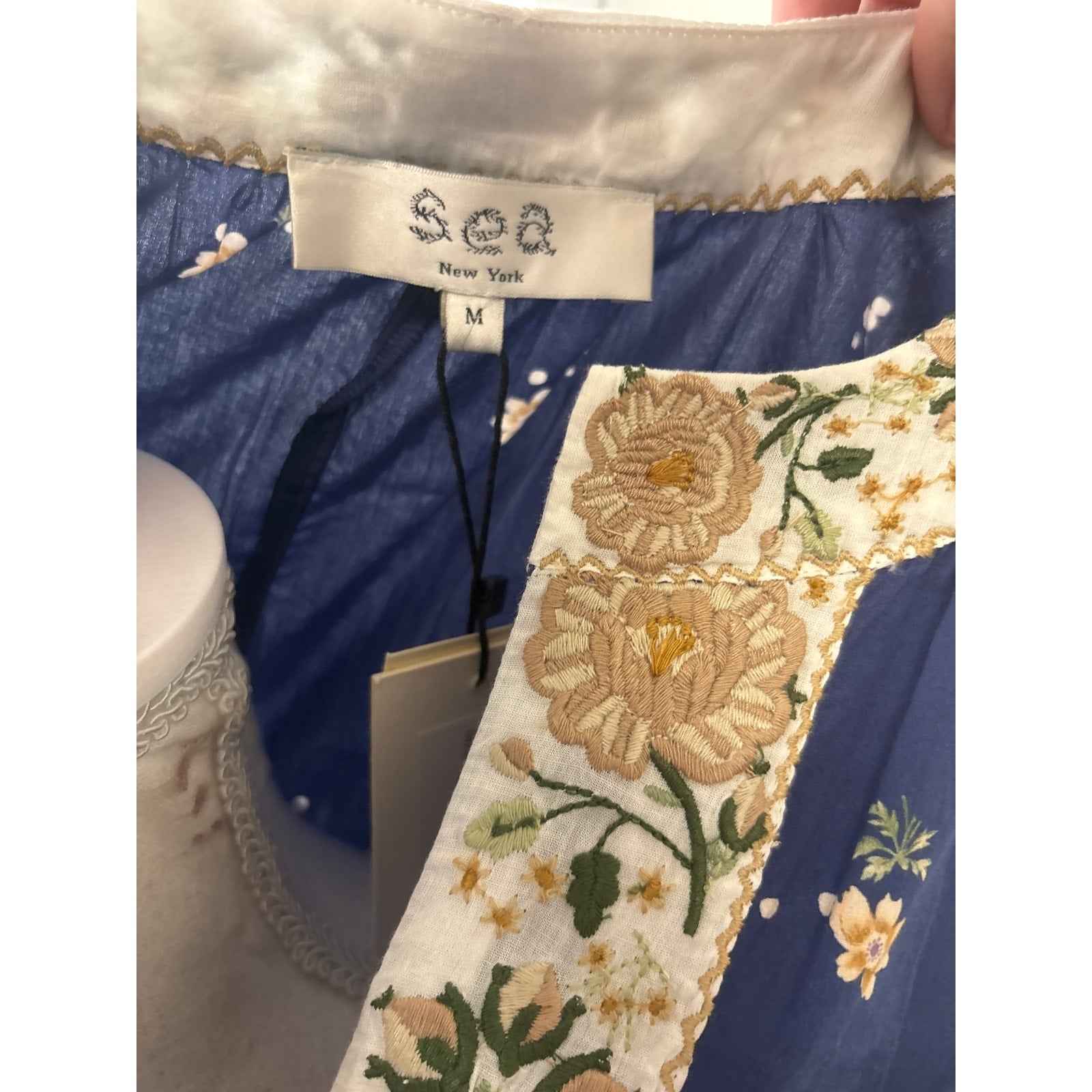 NWT Sea Elizabeth Print Blue and Pink Floral Caftan Sz M