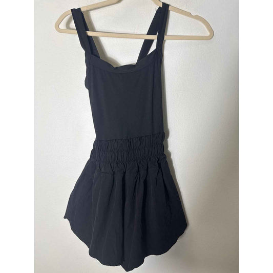 Super Cute Black Athletic Skort Romper with Bubble Skirt and Criss Cross Back S
