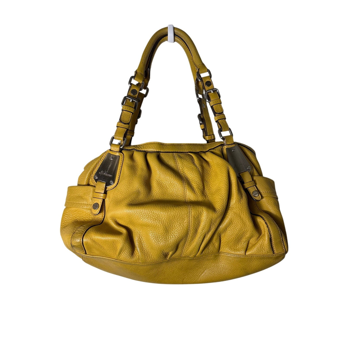 B Makowsky Mustard Yellow Buckle Strap Purse Sz 18"x19" approximately