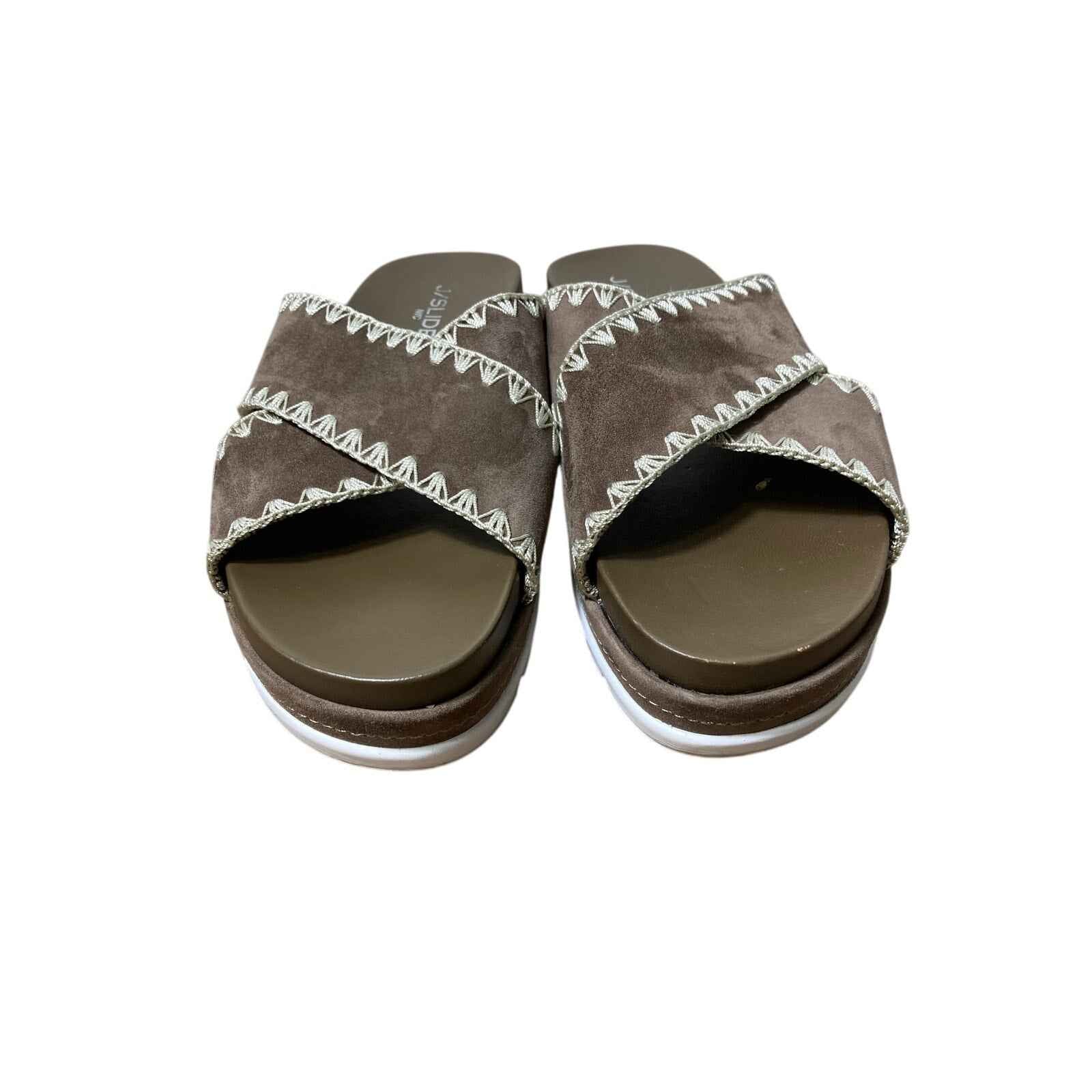 J/Slides Brown Suede Platform Slip On Sz 7.5