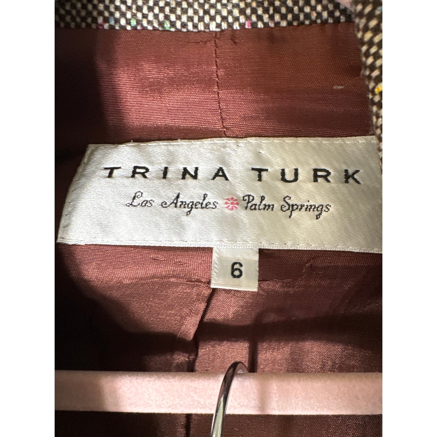 Trina Turk Brown Long Sleeve Wool Blend Fitted Pants Suite Sz 6