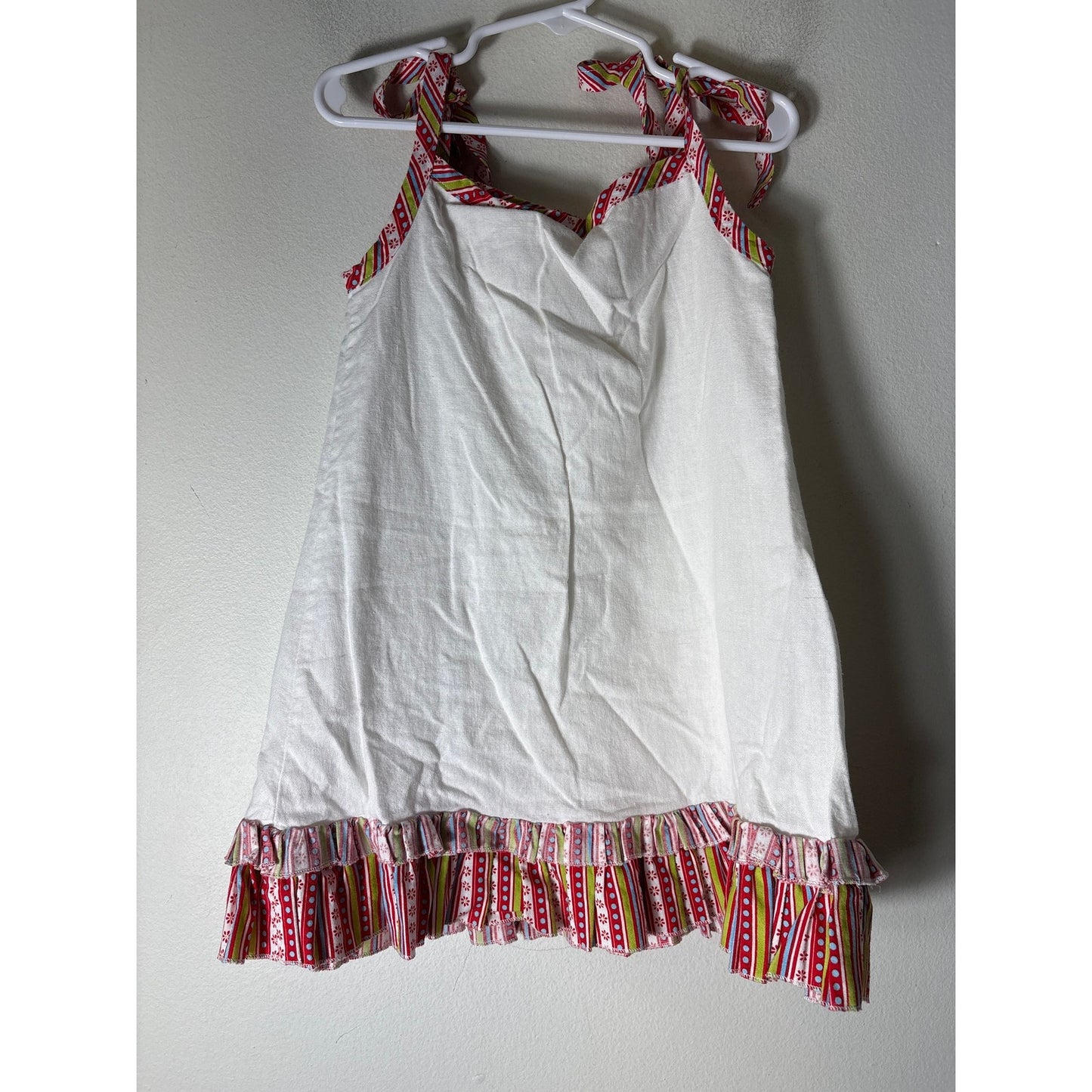 Girls vintage La Jenns White Linen Sleeveless Tie Strap Dress Saiboat App Sz 4T