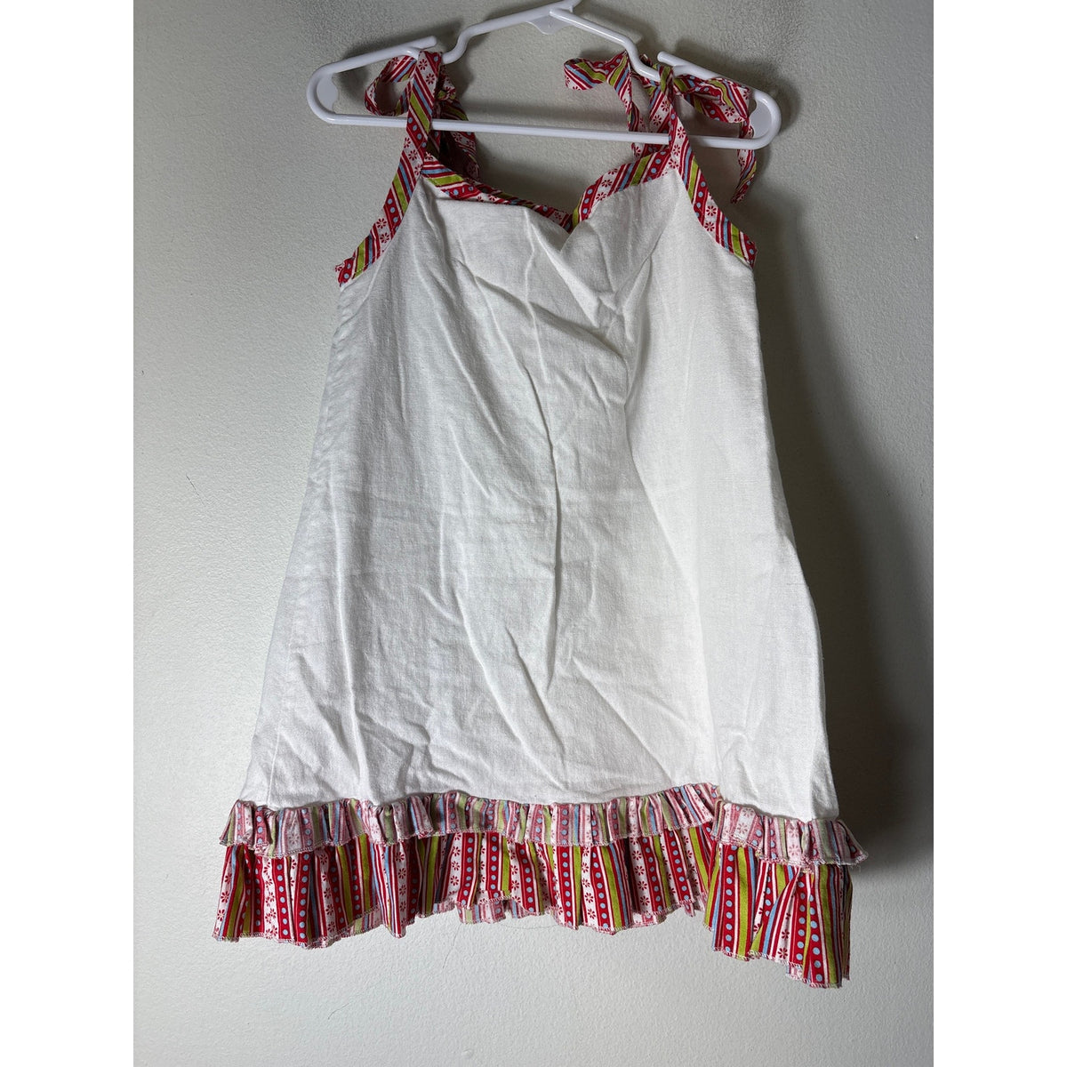 Girls vintage La Jenns White Linen Sleeveless Tie Strap Dress Saiboat App Sz 4T
