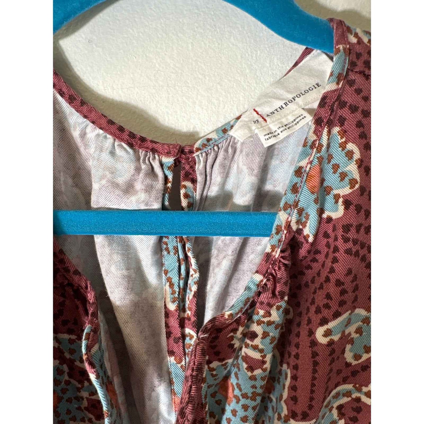by Anthropologie Plum and Teal Short Sleeve Jumpsuit Sz M