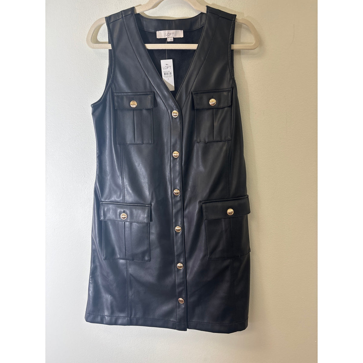 NWT LOFT Black Faux Leather Sleeveless Mini Dress Sz 4