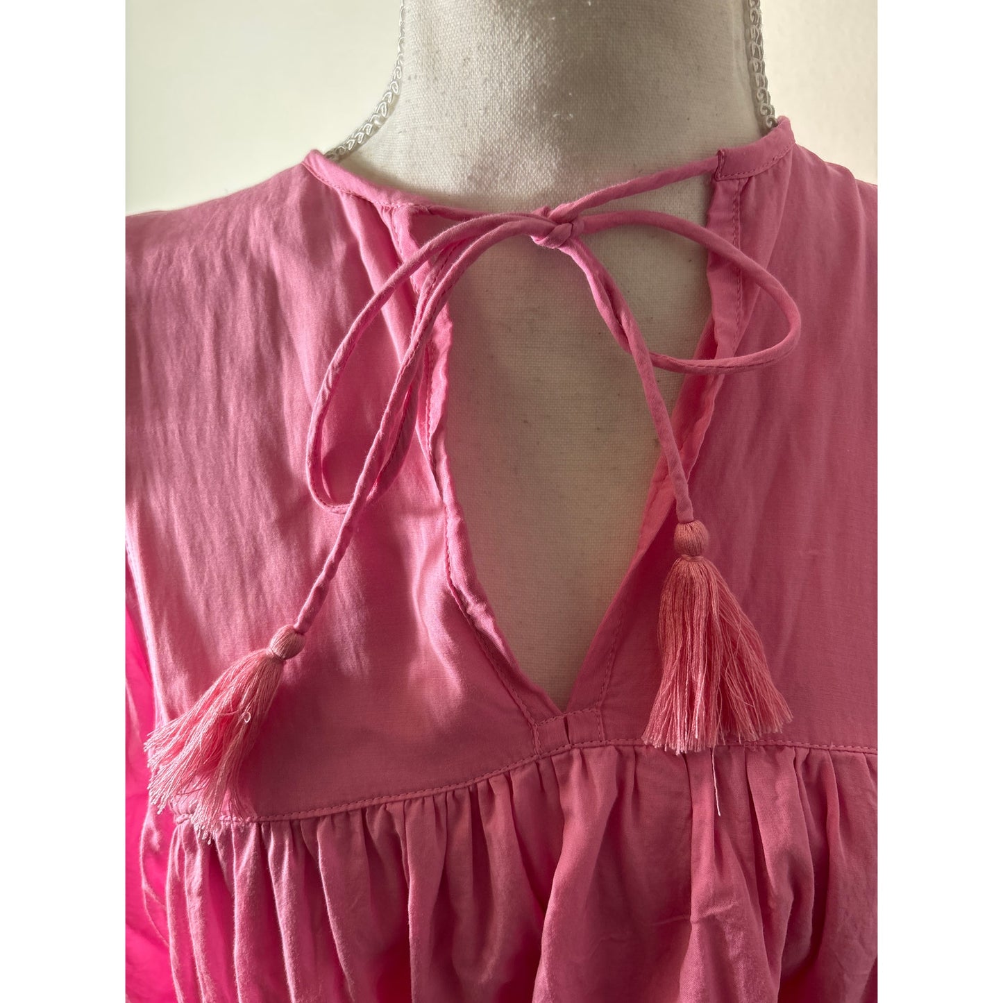 Mille Pink 3/4 Puff Sleeveless Cotton Mini Dress Sz